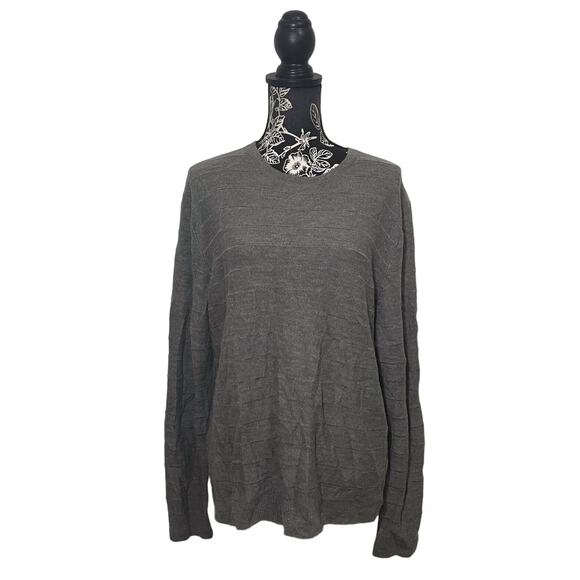 Saks Fifth Avenue Sweater 100% Merino Wool Textured Knit Pullover Gray Size XL - Picture 1 of 8